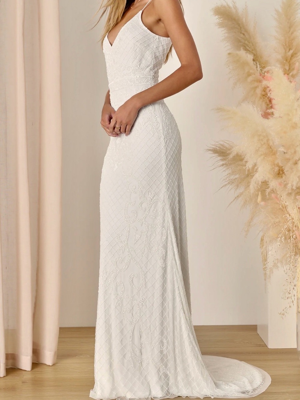 Cherished Vow White Spaghetti Strap Mermaid Wedding Gown - Picture 8 of 10